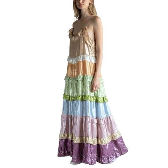 143 Story x Revolve Rainbow Shimmer Tiered Maxi Dress NWT - S - Picture 1 of 4